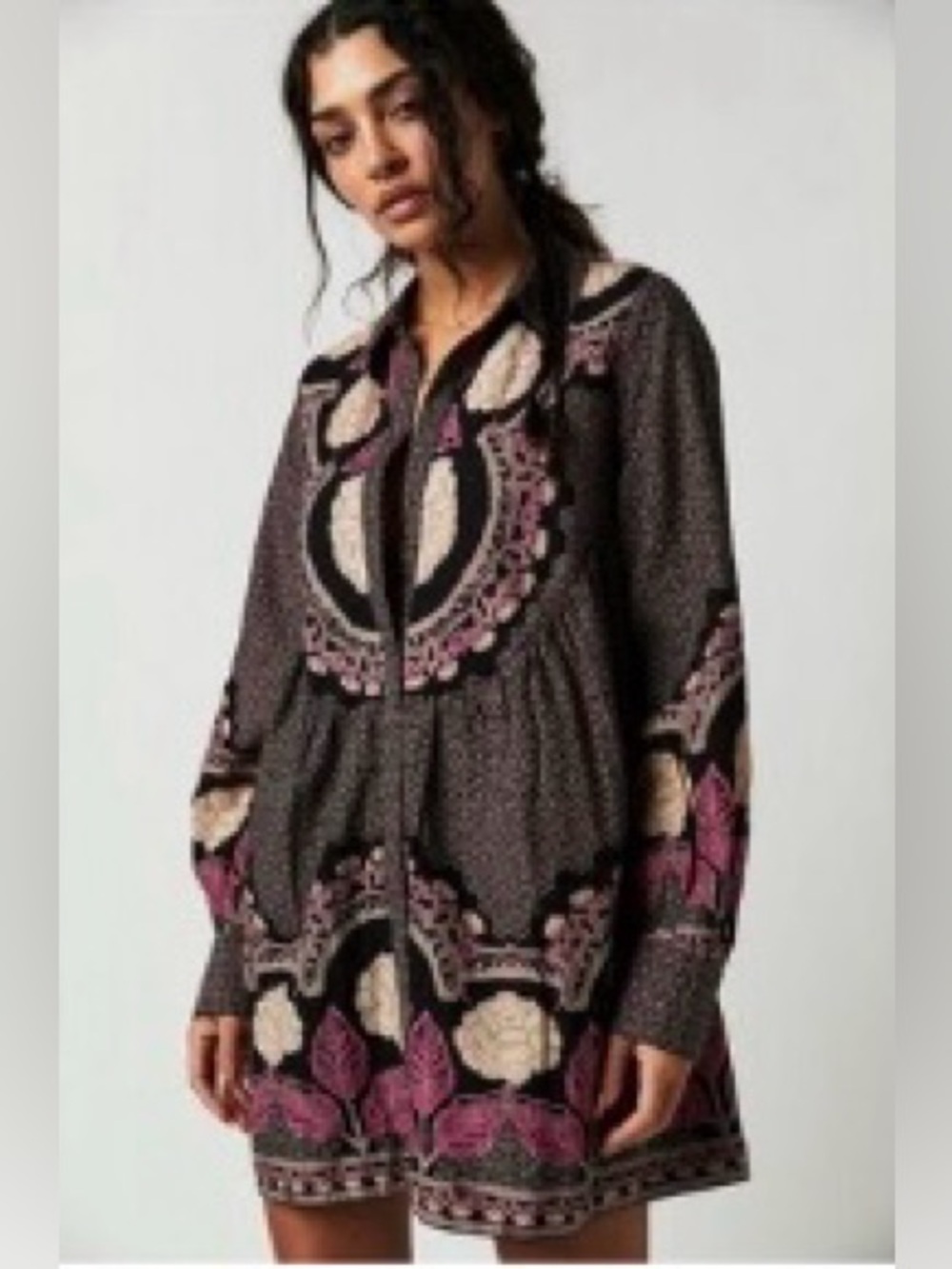 Free People Blue and Pink Floral Patterned Boho Mini Dress - M - Picture 9 of 9
